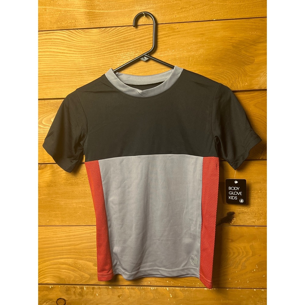 Body Glove Kids T-Shire S‎ 8 Black Gray Red Colorblock Athletic Short Sleeve NEW